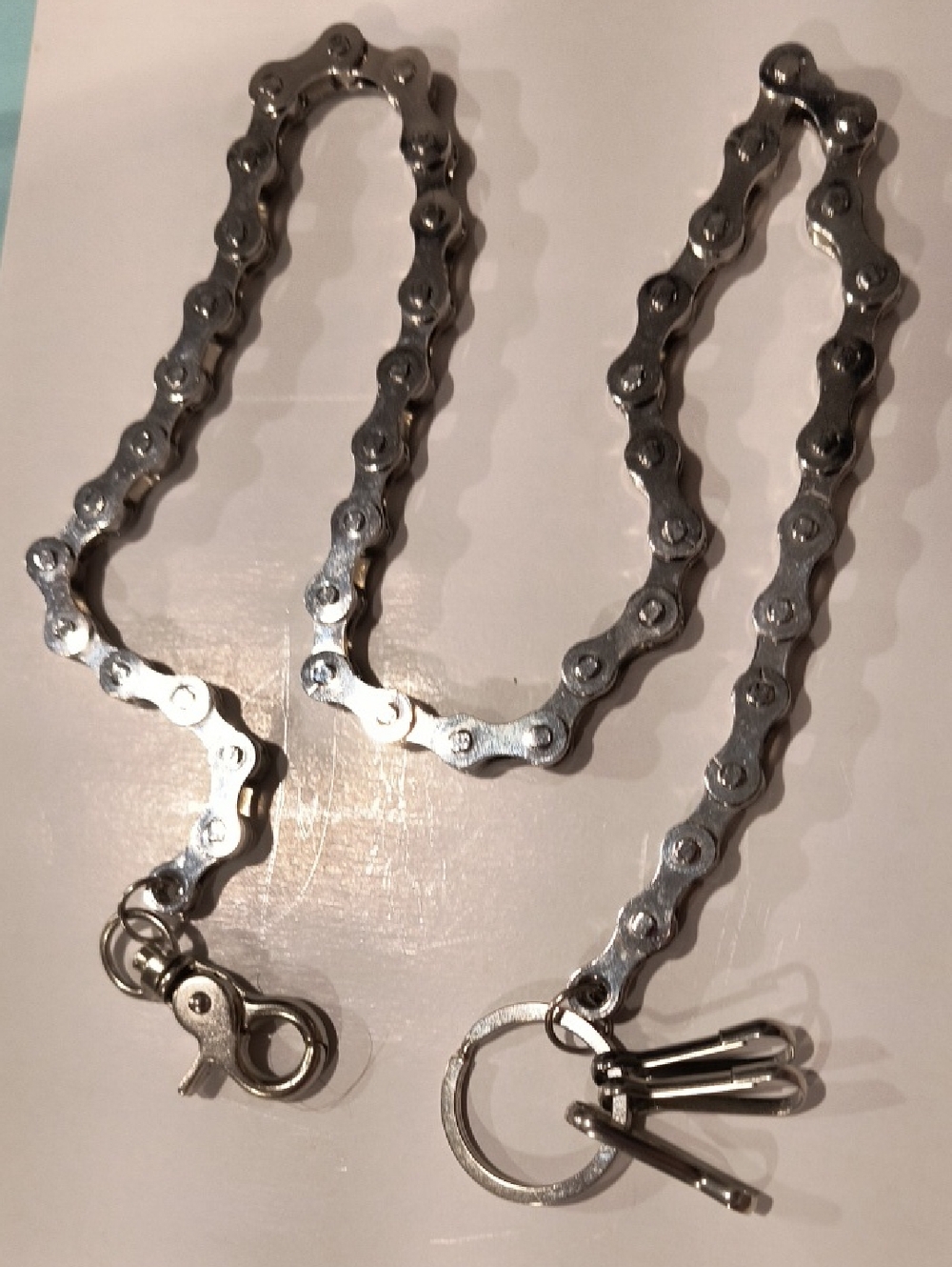 Silver-Tone 28" Bike Chain Strap with Lobster Clasps, Very Unique, EUC